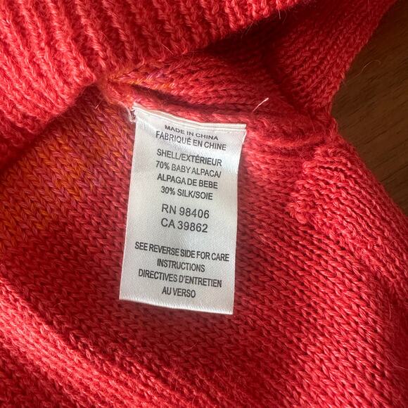 Theory Baby Alpaca/Silk Blend Orange Coral Sweater, Striped, Hi-Lo, Small - Picture 3 of 7